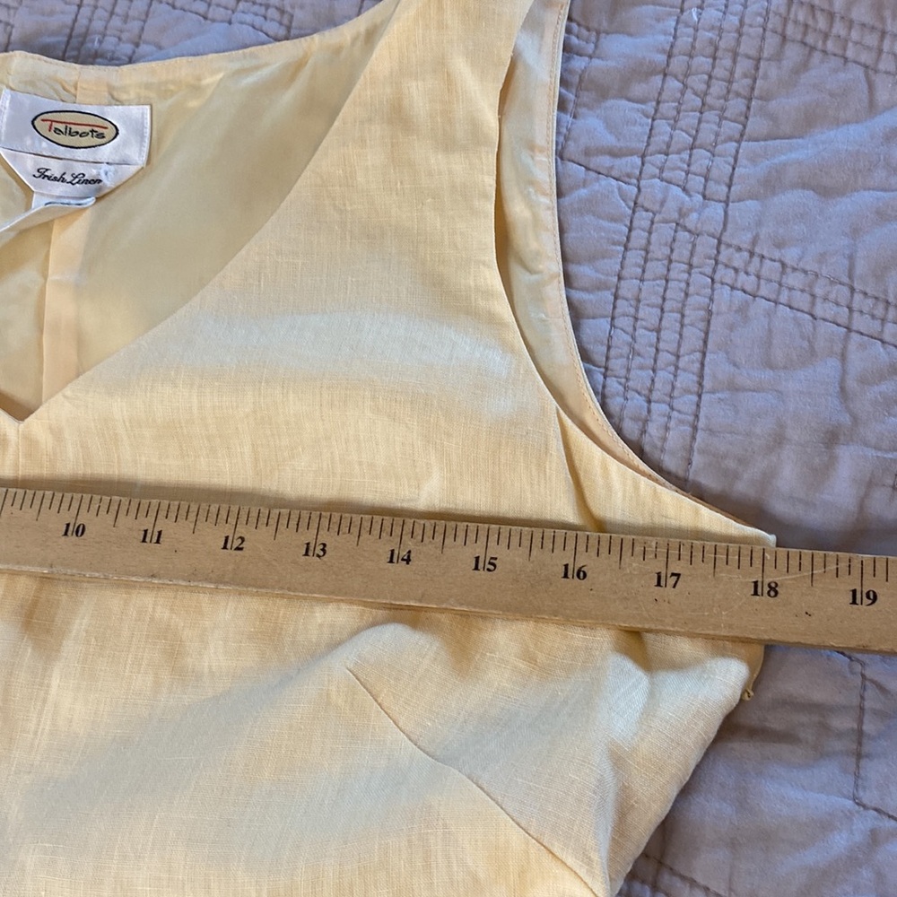 90s vintage Talbots Irish Linen buttercream yellow v- neck sleeveless dress - Picture 4 of 8